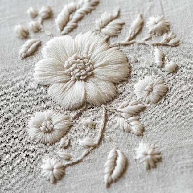 close-up embroidered floral motif